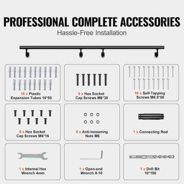 SKYSHALO Wall Mount Handrail 7 in. H x 2.76 in. W Black Aluminum Alloy Stair Railing Kit Thickened Hand Rail