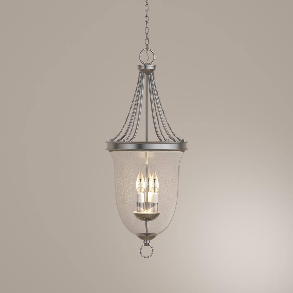 Brushed Nickel 3-Light Foyer Pendant with Seeded Glass