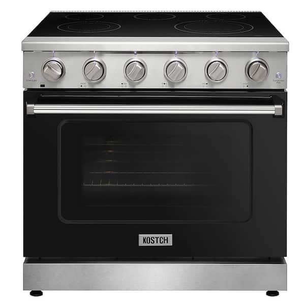 36 in. 5 Elements Freestanding Electric Range in Stainless Steel with 6.0 cu. ft. True Convection and Black Oven Door