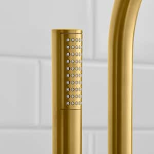 Dorind Single-Handle Freestanding Tub Faucet Floor Mounted with Handheld Hand Shower in Brushed Gold