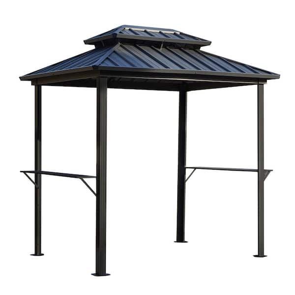 Unbranded 8 ft. x 6 ft. Permanent Outdoor Aluminum Patio Gazebo with Hands-Free Bars Double Roof