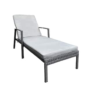 Gray Wicker/Steel Outdoor Chaise Lounge with Gray Removable Cushion