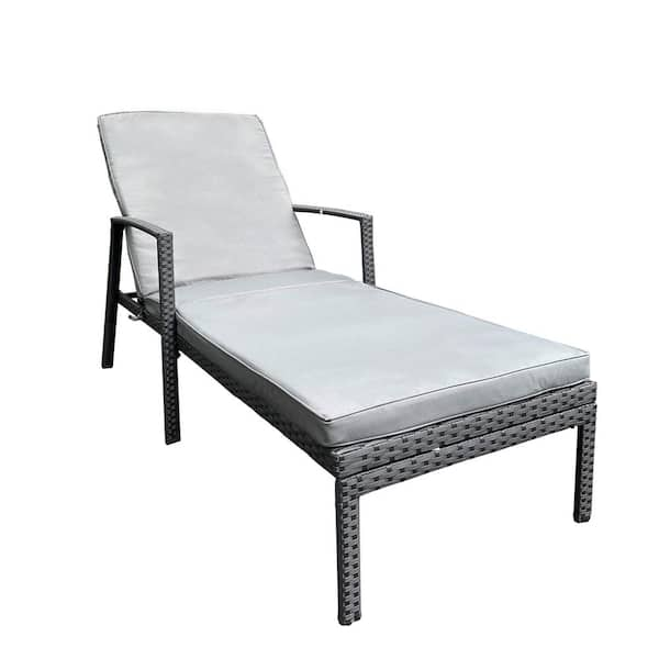 Maincraft Gray Wicker Steel Outdoor Chaise Lounge With Gray Removable   Maincraft Outdoor Chaise Lounges D01 Olc02 64 600 