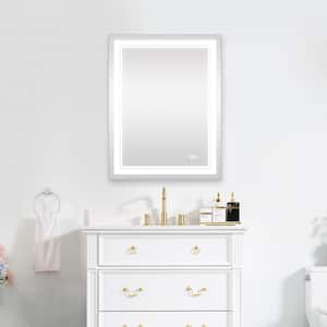 28 in. W x 36 in. H LED Light Rectangular Frameless Wall Bathroom Vanity Mirror in Silver