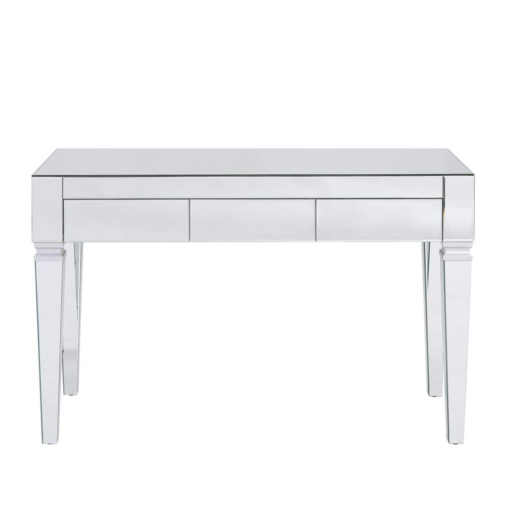 Glamorous Brown Mirrored Desk with 3 Felt-Lined Drawers