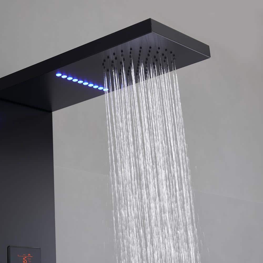 Matte Black Thermostatic Shower Panel System with LED Light
