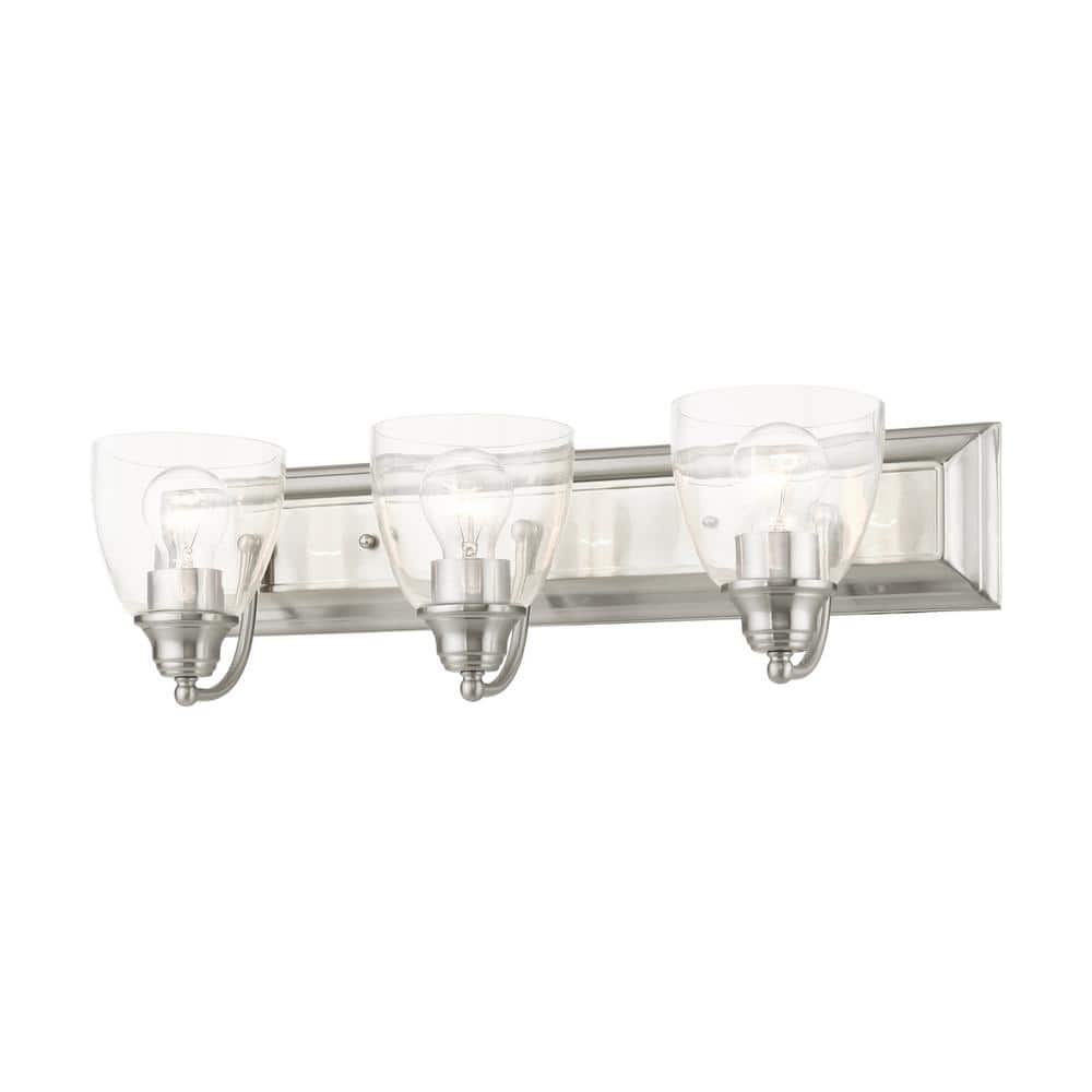 Elegant Brushed Nickel 3-Light Vanity Sconce with Hand Blown Glass Shades