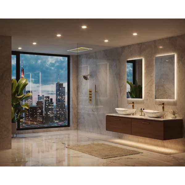 25 in. LED 4-Handle 3-Spray Shower Faucet 2.5 GPM with Music, Thermostatic, Waterfall, Anti Scald in Brushed Gold