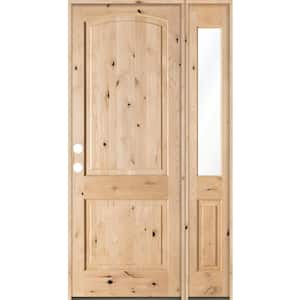 44 in. x 96 in. Rustic Unfinished Knotty Alder Arch-Top Right-Hand Right Half Sidelite Clear Glass Prehung Front Door