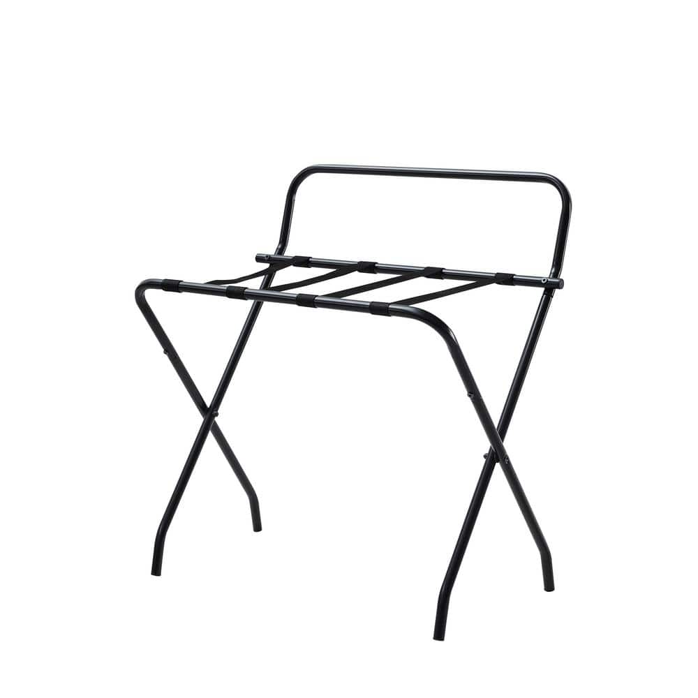 Ludlow Black Metal Folding Luggage Rack with Backrest