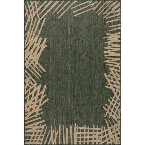 Anigail Bordered Green 5 ft. x 8 ft. Outdoor Area Rug