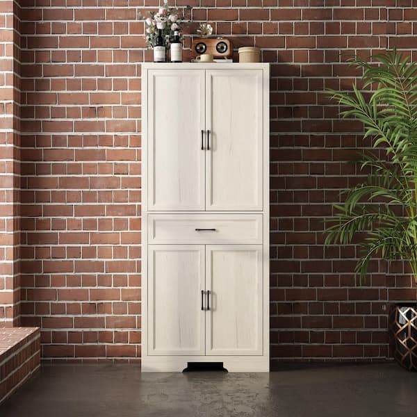 FUFU&GAGA Light Grain Wood 78.7 in. Tall Accent Storage Cabinet, Bookcase with 5-Shelf and 1 Drawer, Office Storage, Sideboard