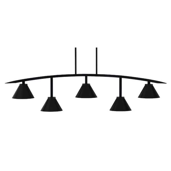 Unbranded Siena 5-Light Matte Black Billiard-Light with Matte Black Metal Shades