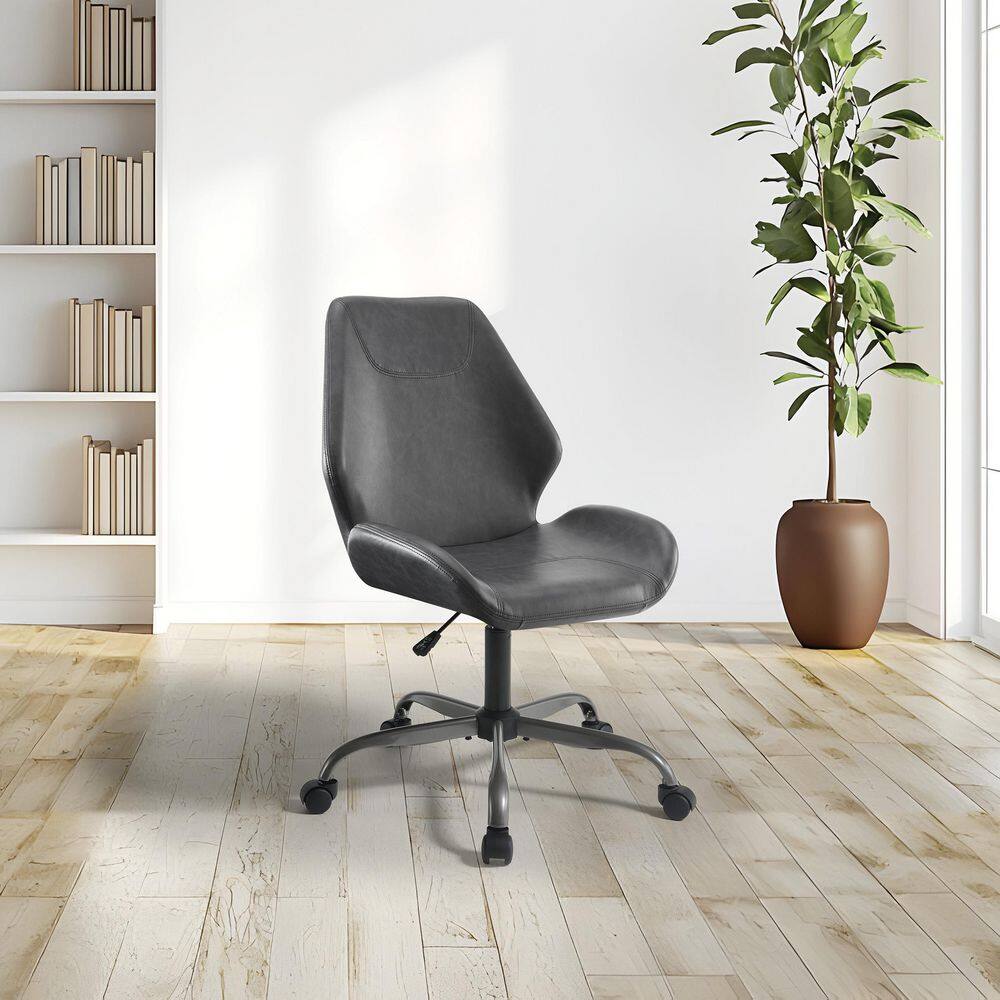 Topanga Faux Leather Adjustable Height Titanium Finish Base Task Chair in Black