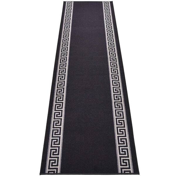 Meander Greek Key Design Black 36 in. W x 132 in. L Stair Runner 33 sq. ft.