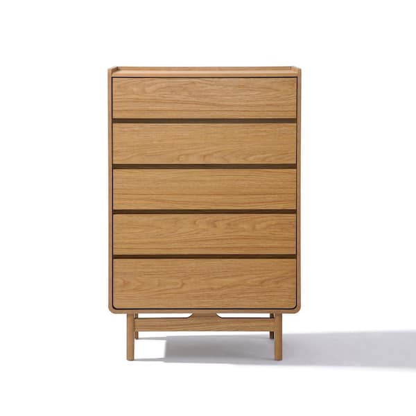 Brown 5-Drawer Summer Oak Engineered Wood 31.1 in. Wide Bachelor Dresser