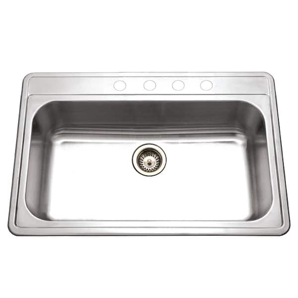 HOUZER Premiere Gourmet Series Drop-in Stainless Steel 33 in. 4-Hole Single Bowl Kitchen Sink