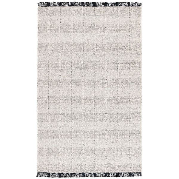 Manhattan 9 ft. x 12 ft. Ivory/Black Striped Distressed Area Rug