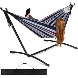 9 ft. 2-Person Double Hammock with Stand Set with Patio with Carrying Bag, Outdoor Brazilian-Style (Abyss）