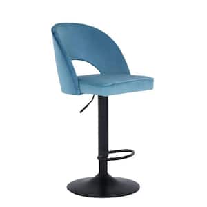44.89 in. H Blue High Metal Frame Adjustable Cushioned Bar Stool with cutout Fabric back