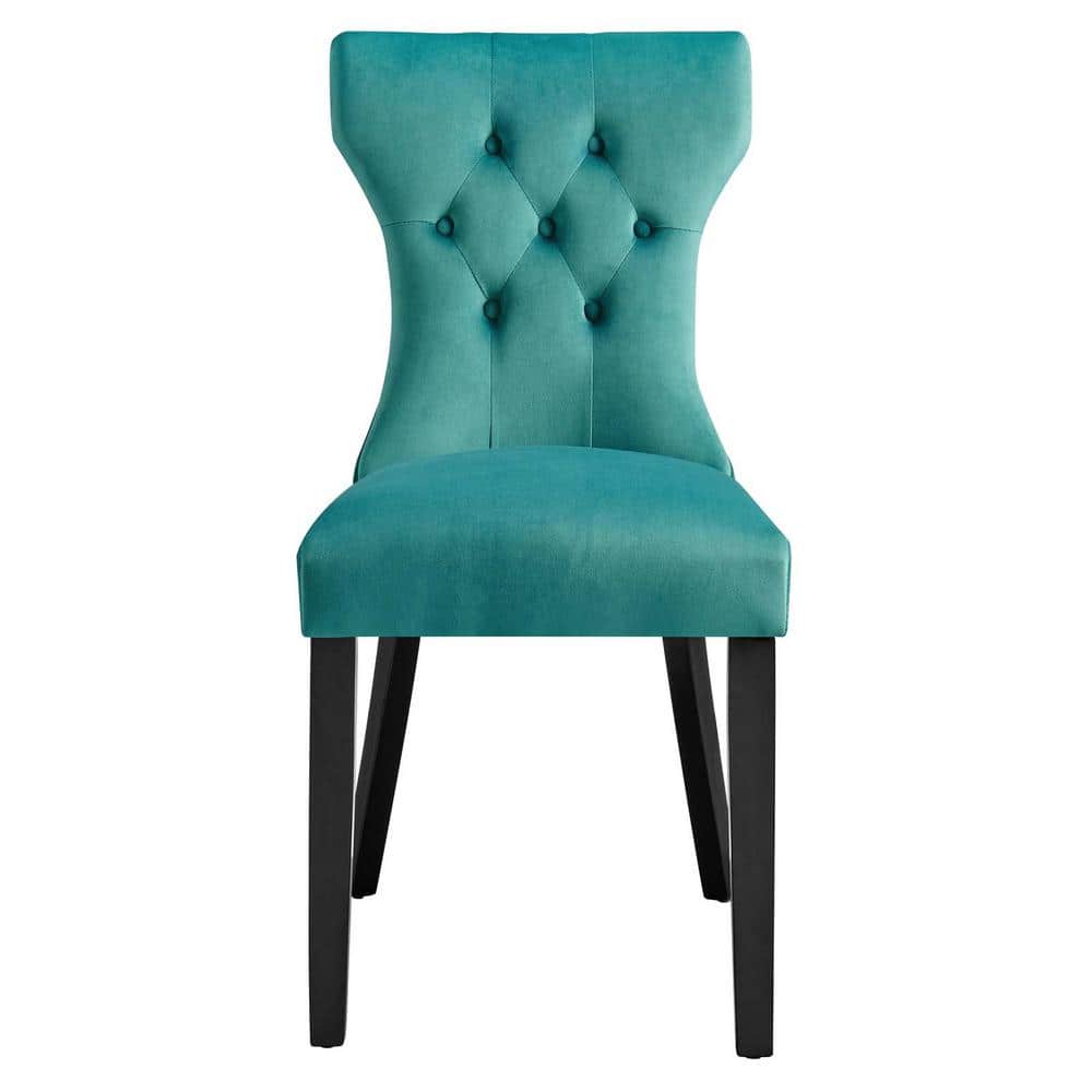 Teal Velvet Upholstered Dining Chairs with Wood Legs, Set of 2