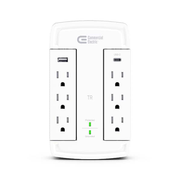 Commercial Electric 6-Outlet Wall Mounted Swivel Surge Protector with USB