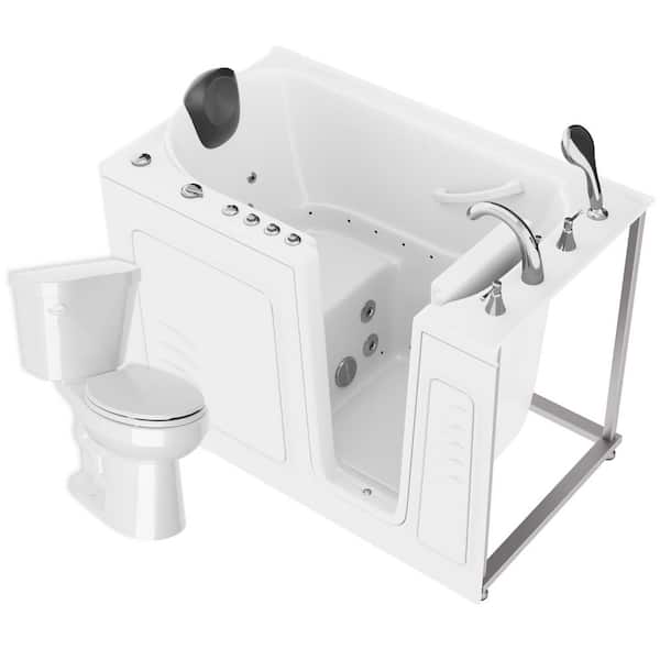 Universal 52 in. x 30 in. Right Drain Combination Jetted Bathtub in White with Rounded Toilet and Soft Close Lid