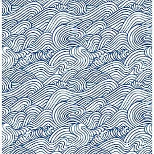 Mare Navy Wave Paper Non-Pasted Wallpaper Roll (Covers 56.4 Sq. Ft.)
