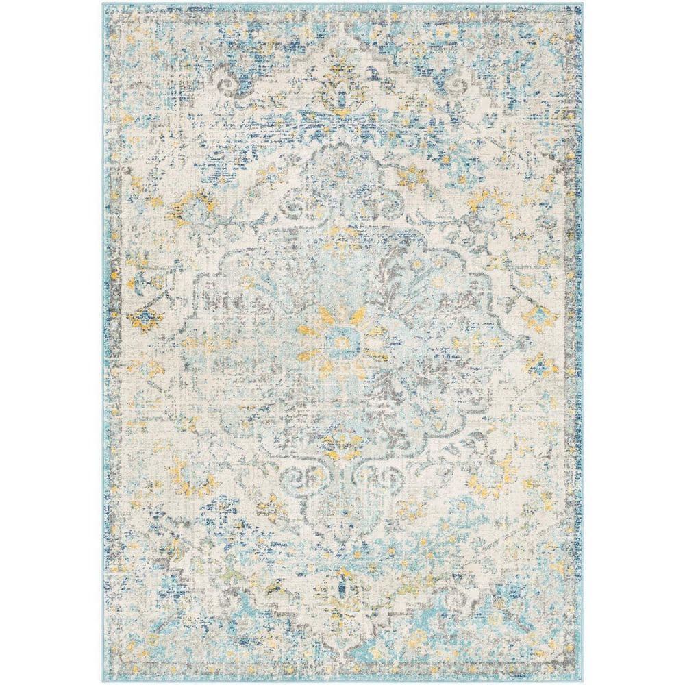Yellow Polypropylene 5 ft. x 7 ft. Floral Indoor/Outdoor Area Rug