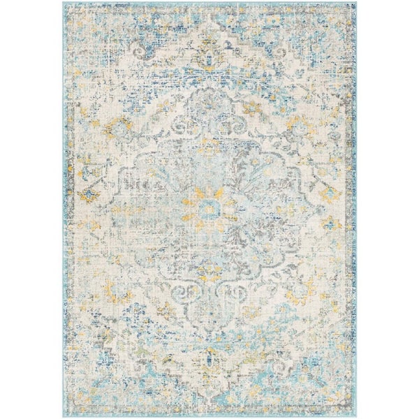 Unbranded Yellow Polypropylene 5 ft. x 7 ft. Floral Indoor/Outdoor Area Rug