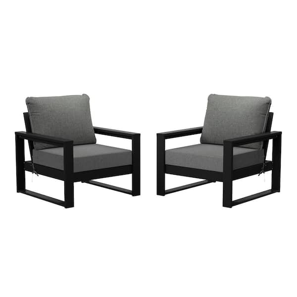 Endless Outdoor All Weather HDPE Plastic Modern Black Deep Seating Patio Club Chair with Gray Cushions (Set of 2)