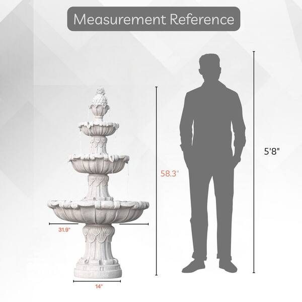 XBRAND Classic Leaf 58.3 in. Electric Resin White Tiered Fountain