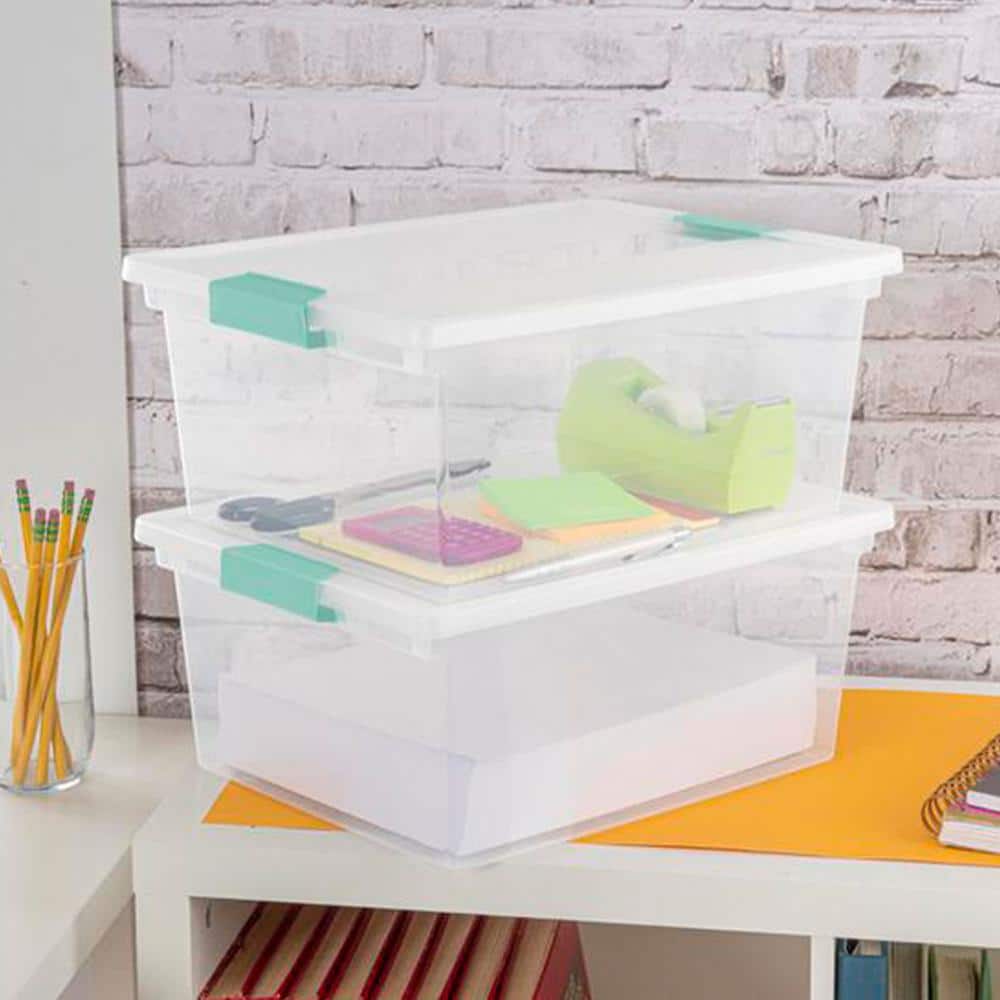 Clear Plastic Stackable Storage Bin with Latching Lid, 14" x 11"