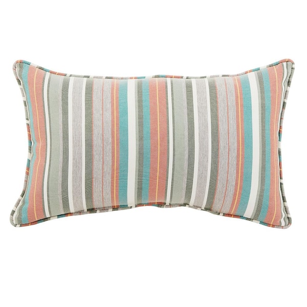 Hampton Bay 12 in. x 20 in. Woven Stripe Outdoor Lumbar Pillow