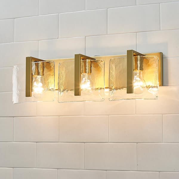 Golden Lighting - Aenon 21.75 in. 3-Light Brushed Champagne Bronze and Hammered Water Glass Vanity Light