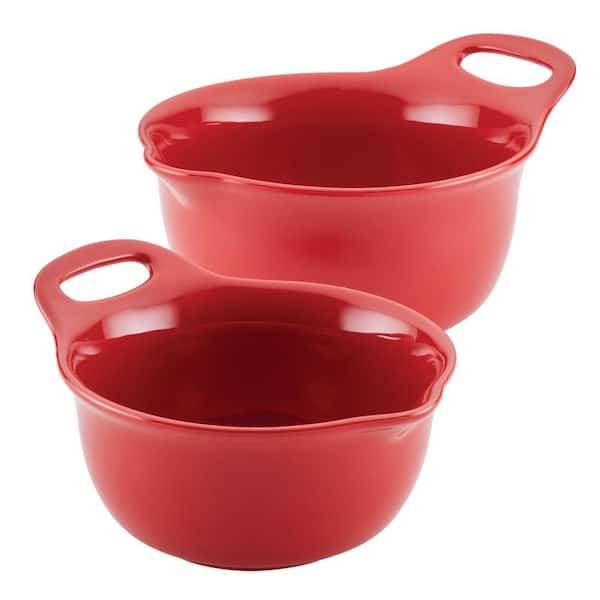 Lightweight Plastic Pourable Mixing Bowls - Set of 2 - Red and White