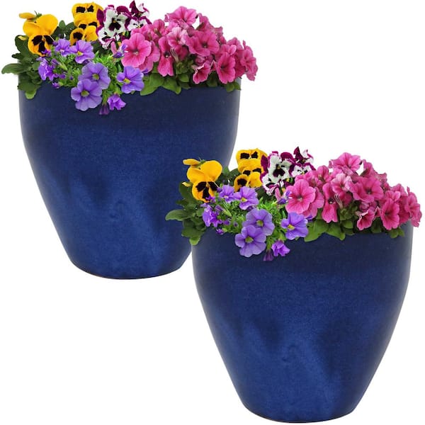 Sunnydaze Resort 10 in. Blue Indoor/Outdoor Ceramic Planter (2-Pack)