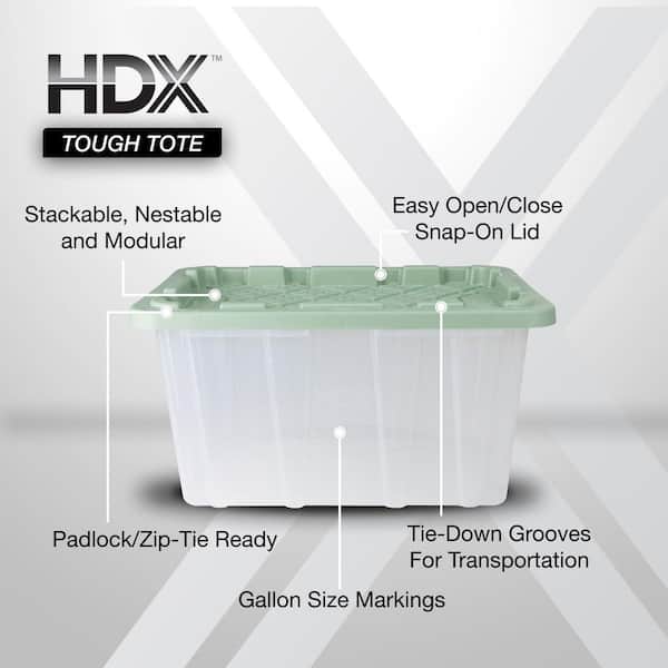 27 Gal. Tough Storage Tote in Clear with Versatile Green Lid (4-Pack)