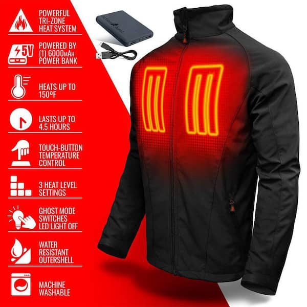 ACTIONHEAT Men's Large Black Softshell 5-Volt Heated Jacket AH-JKT