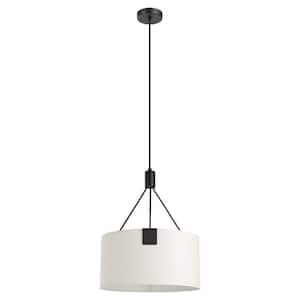 Tortola 17.75 in. W x 21 in. H 3-light Structured Black Statement Pendant Light with White Fabric Drum Shade