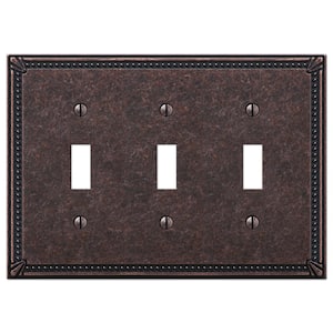 Imperial Bead 3 Gang Toggle Metal Wall Plate - Tumbled Aged Bronze
