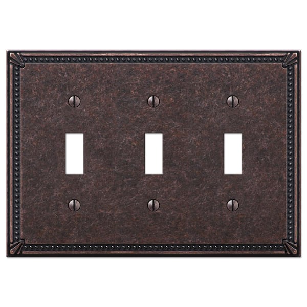 AMERELLE Imperial Bead 3 Gang Toggle Metal Wall Plate - Tumbled Aged Bronze