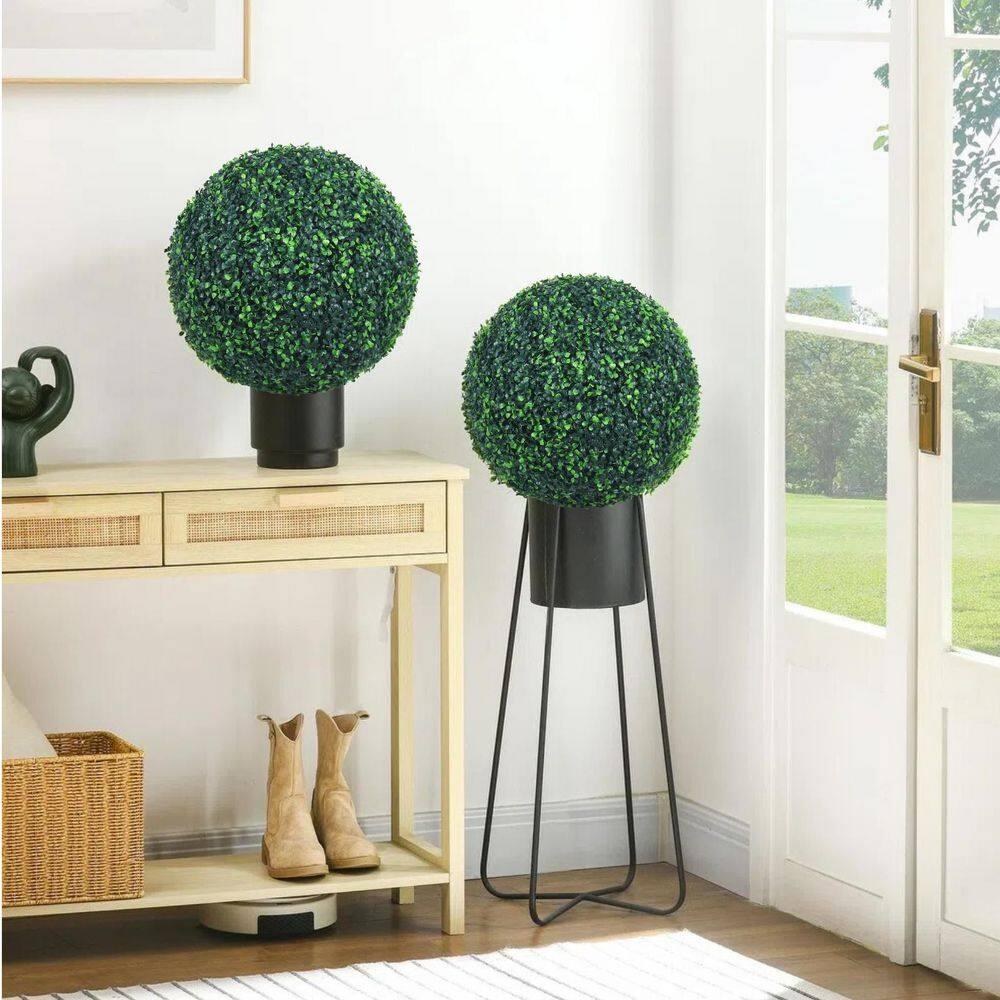 TTDMK 2 PCS 16.2 Inch Boxwood Balls With Ground Pegs And String, 4 Layers Artificial Plant Topiary Ball, UV Resistant Artificial Topiary Ball For