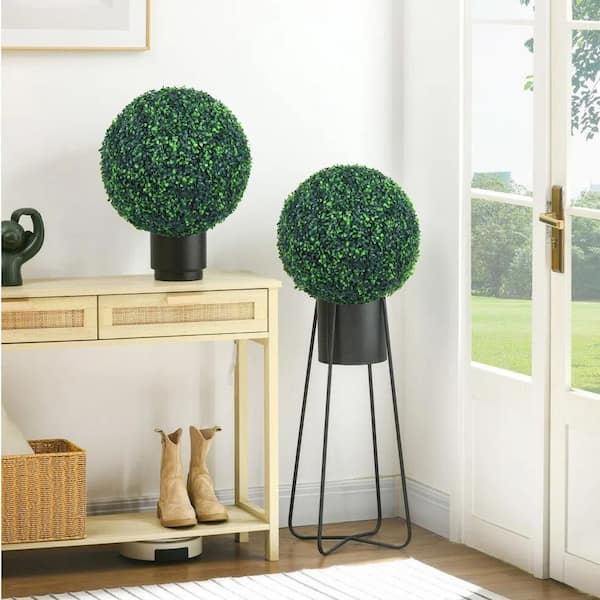 15.5 in. 2-Balls Green Artificial Boxwood Balls Grass Topiary Balls for Backyard, Balcony, Garden, Wedding Decor