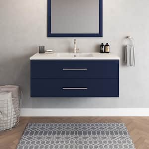 Napa 48 in. W x 20 in. D Single Sink Bathroom Vanity Wall Mounted in Navy Blue with Acrylic Integrated Countertop