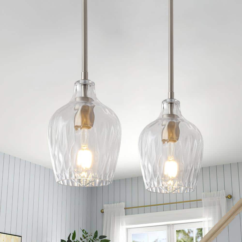 (Set of 2) 5.9 in. 1-Light Modern Brushed Nickel Hanging Pendant Light with Clear Hammered Glass Shade price history on PriceWatchPro
