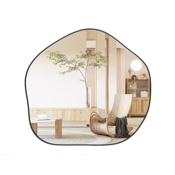 FORCLOVER 29.5 in. W x 27.5 in. H Round Framed Wall Mount Bathroom Vanity Mirror in Black