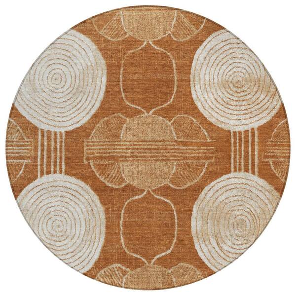 Chantille Machine Washable Indoor/Outdoor Abstract ACN3064 Paprika 8 ft. x 8 ft. Round Rug
