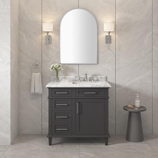 Home Decorators Collection - Sonoma 36 in. Single Sink Dark Charcoal Bath Vanity with Carrara Marble Top (Assembled)