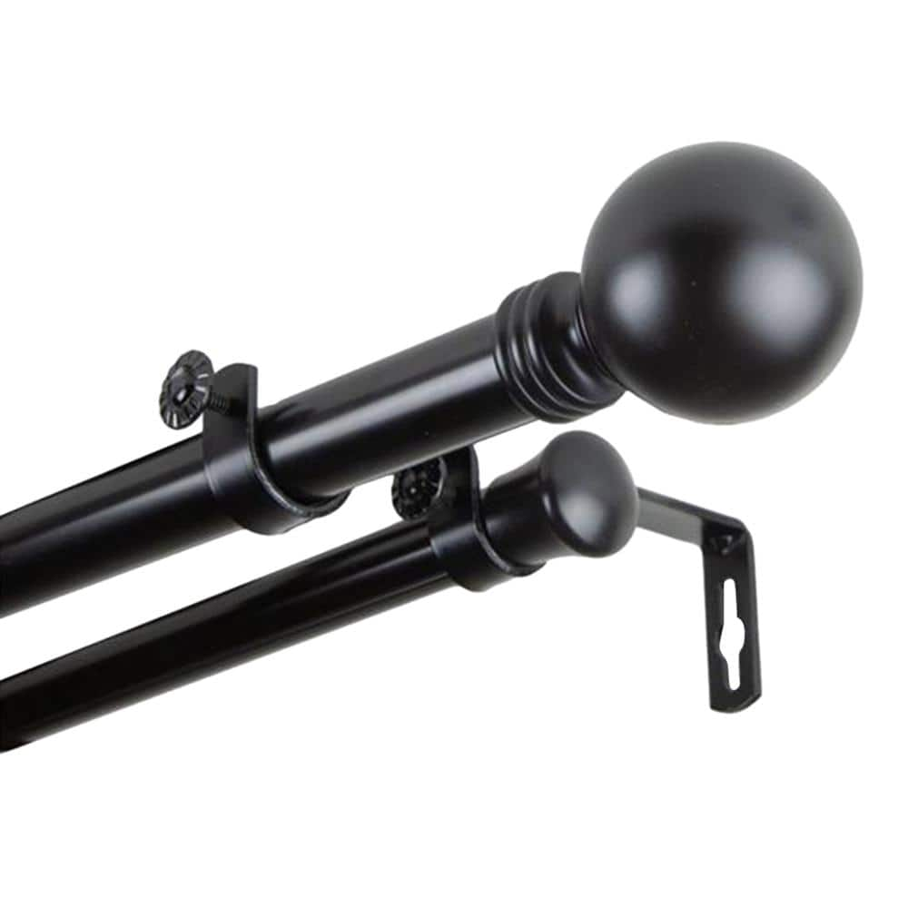 Rod Desyne 66 in. - 120 in. Double Curtain Rod in Black with Globe